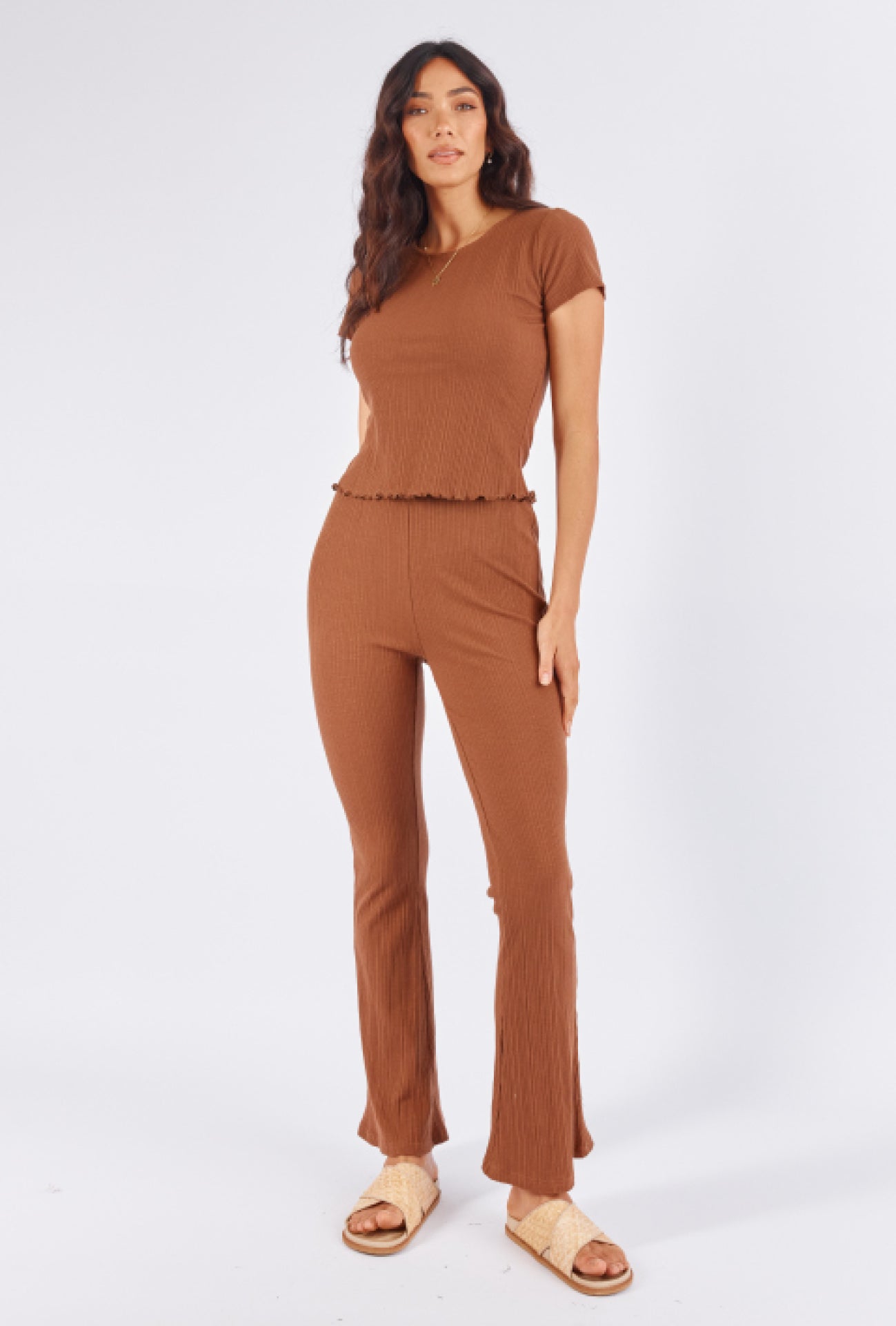 SOPHIE FLARED PANTS - COFFEE RIBBED