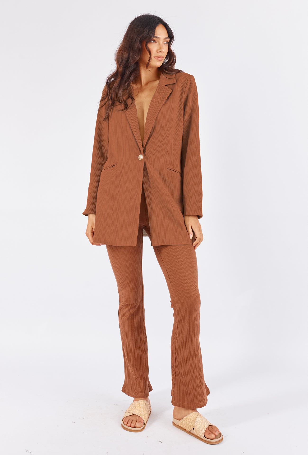 DOLORES BLAZER - COFFEE RIBBED