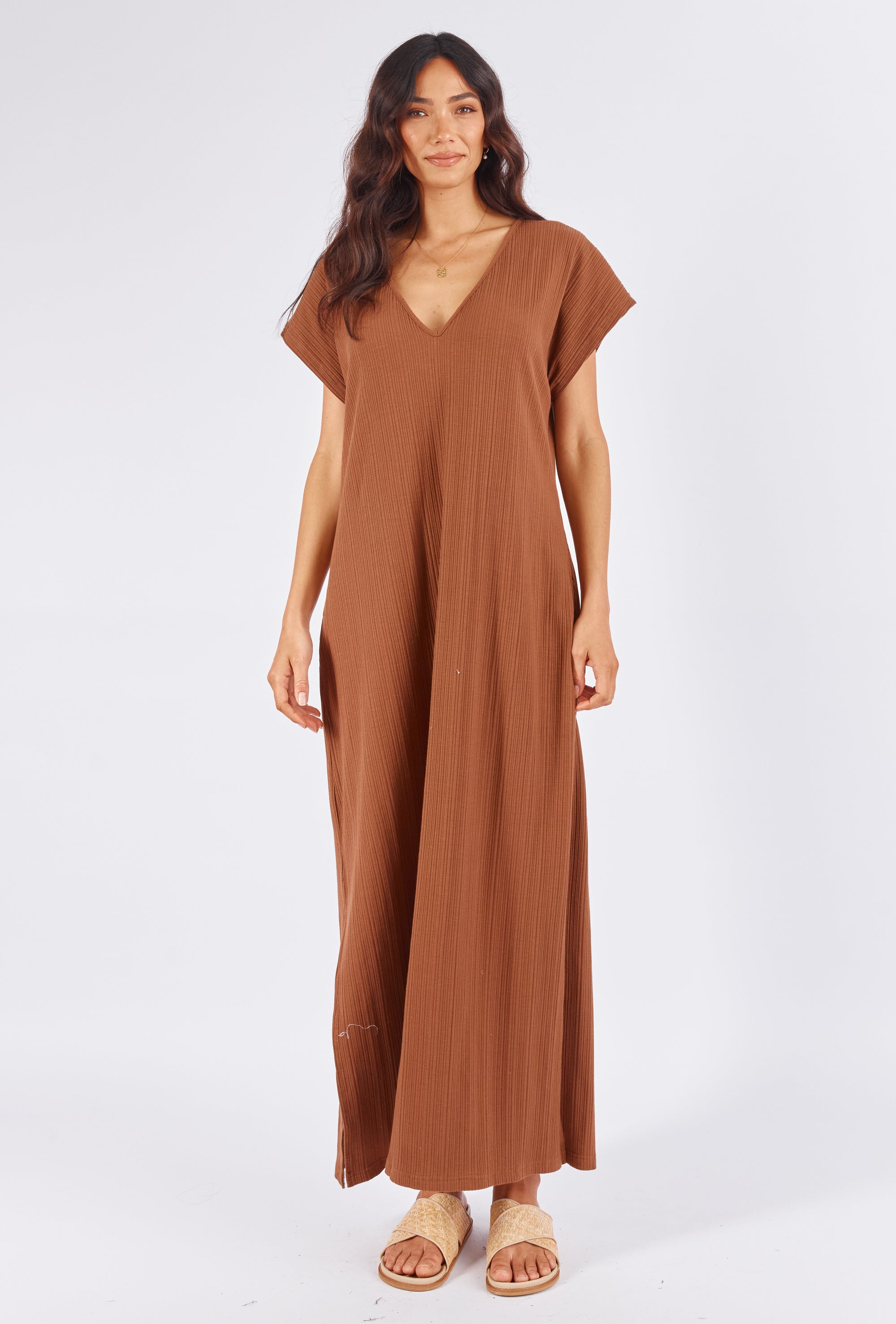 MAKENZIE MIDI DRESS - COFFEE RIBBED